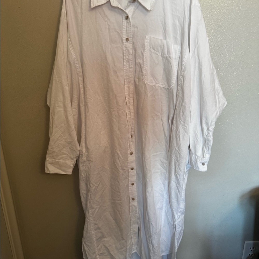 White Long Sleeve Shirt Dress - Picture 7 of 10